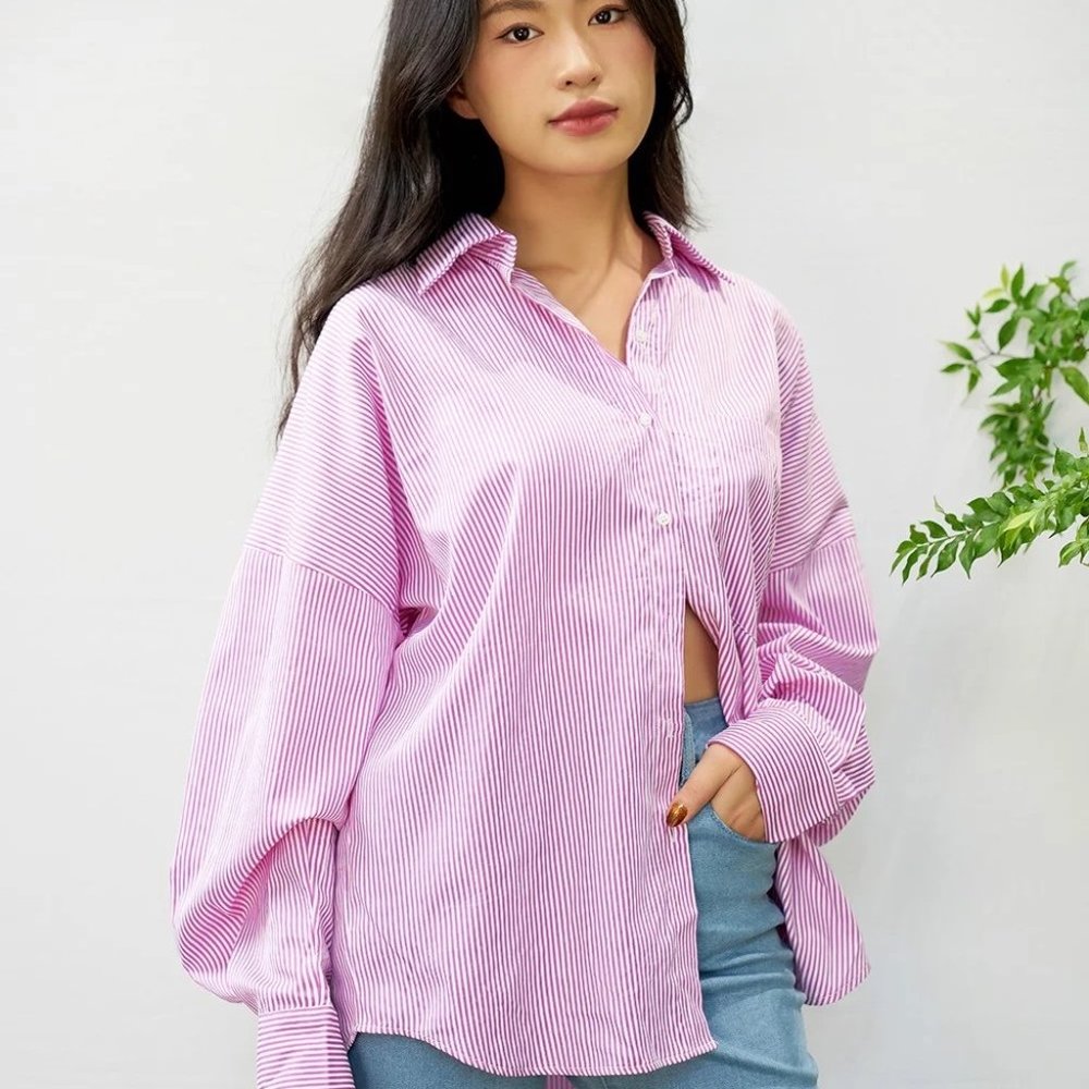 Striped Drop Shoulder Shirt Blue T0717